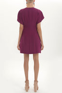 Purple V-neck Pleated skirt mini dress 91417