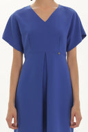 Sax V-neck Pleated skirt mini dress 91417