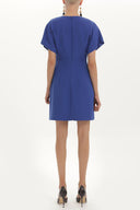 Sax V-neck Pleated skirt mini dress 91417