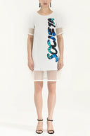 White Net fabric mix  mini dress  91434