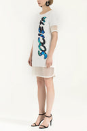 White Net fabric mix  mini dress  91434