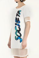 White Net fabric mix  mini dress  91434