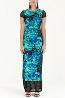 Exotic Flowers Net fabric mix  Printed maxi dress  91435