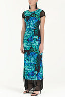 Exotic Flowers Net fabric mix  Printed maxi dress  91435