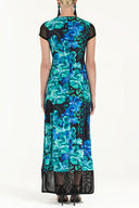 Exotic Flowers Net fabric mix  Printed maxi dress  91435