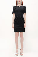 Black Jacquard pleated sleeve mini dress 91437