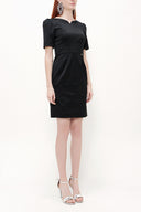 Black Jacquard pleated sleeve mini dress 91437