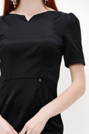 Black Jacquard pleated sleeve mini dress 91437