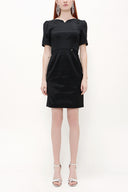 Black Jacquard pleated sleeve mini dress 91437
