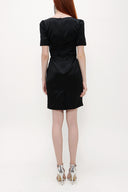 Black Jacquard pleated sleeve mini dress 91437
