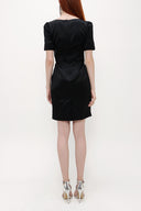 Black Jacquard pleated sleeve mini dress 91437