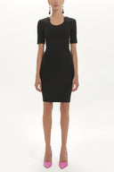 Black Waist seam stitch, slim fit mini dress 91443