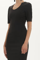 Black Waist seam stitch, slim fit mini dress 91443