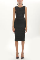 Black Knit neck, silvery knit midi dress 91481