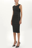 Black Knit neck, silvery knit midi dress 91481