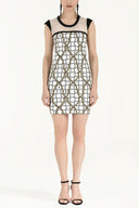Rings And Chain Net fabric mix  strappy   woven  mini dress  91488