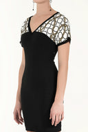 Black Knit neck and sleeve mini dress  91527