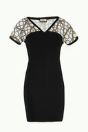 Black Knit neck and sleeve mini dress  91527