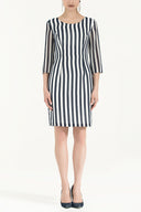 Navy Blue Striped  three-quarter mini dress  91674