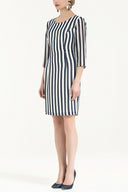 Navy Blue Striped  three-quarter mini dress  91674