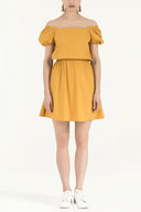 Mustard Elastic  waist poplin mini dress  91678