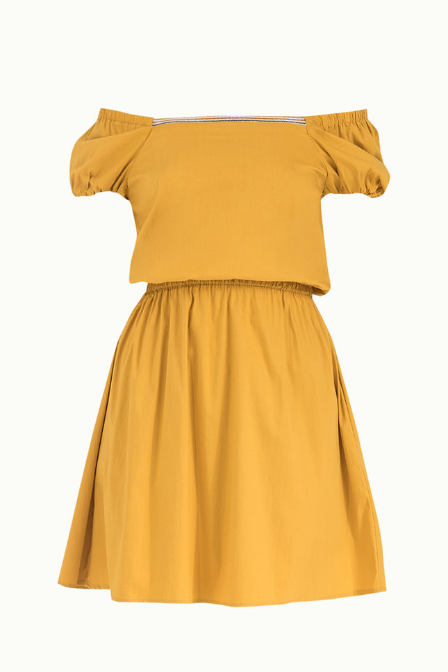 Mustard Elastic  waist poplin mini dress  91678