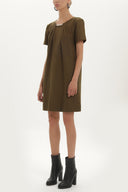Khaki Chain neck wool  mini dress  91715