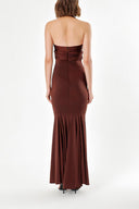 Brown DEEP V-NECK KNITTED FABRIC DRESS 91733