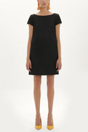 Black Leather coated wide cut mini dress 91735