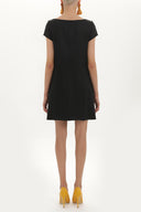 Black Leather coated wide cut mini dress 91735