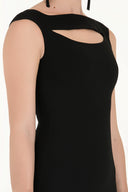 Black Front windowed maxi night dress 91811