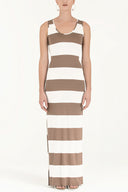 Beige Sleeveless woven  maxi dress  92041