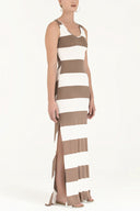 Beige Sleeveless woven  maxi dress  92041