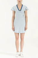 Blue V-neck  woven  mini dress  92076