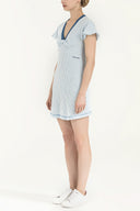 Blue V-neck  woven  mini dress  92076