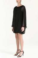 Black Elastic wide cut chiffon mini dress 92085