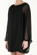 Black Elastic wide cut chiffon mini dress 92085