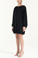 Navy Blue Elastic wide cut chiffon mini dress 92085