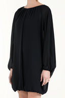 Navy Blue Elastic wide cut chiffon mini dress 92085