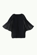 Navy Blue Elastic wide cut chiffon mini dress 92085