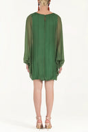 Green Elastic wide cut chiffon mini dress 92085