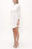 White Embroidered elastic  waist viscose mini  dress  92096