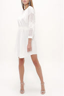 White Embroidered elastic  waist viscose mini  dress  92096