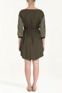 Khaki Embroidered elastic  waist viscose mini  dress  92096