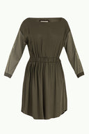 Khaki Embroidered elastic  waist viscose mini  dress  92096