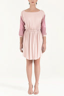 Pink Embroidered elastic  waist viscose mini  dress  92096