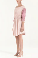 Pink Embroidered elastic  waist viscose mini  dress  92096