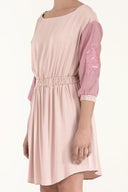 Pink Embroidered elastic  waist viscose mini  dress  92096