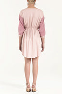 Pink Embroidered elastic  waist viscose mini  dress  92096