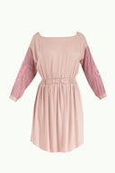 Pink Embroidered elastic  waist viscose mini  dress  92096